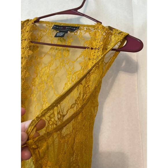 Polly & Esther Gold Lace Long Duster Sleeveless Open Front Cardigan Large Womens - Picture 5 of 6